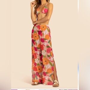 Trina Turk Sunny Bloom Side Slit Sheer Coverup Pants SZ L